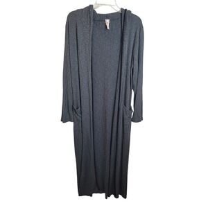 J Mode Cardigan Ribbed Hooded Open Front‎ Duster Long Sleeve Gray Womens Size 1X